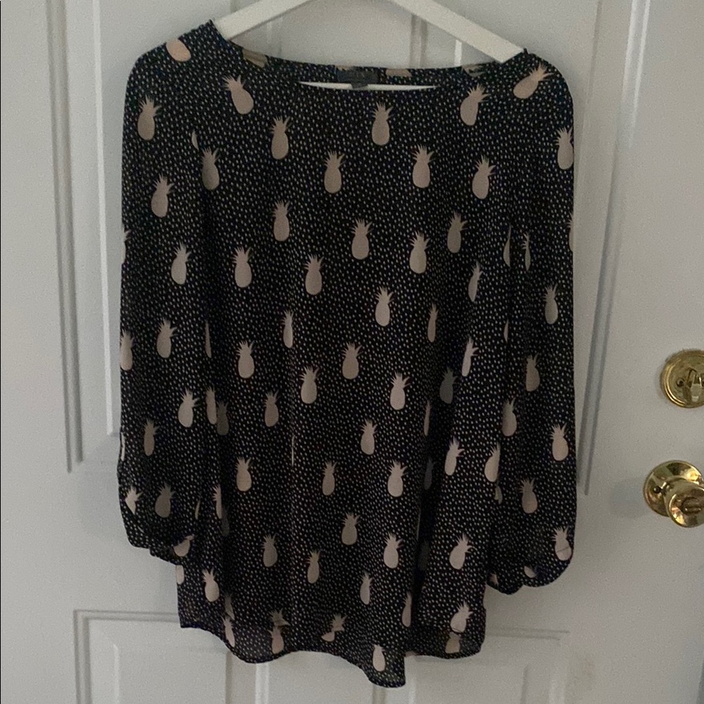 Black and Cream 3/4 Sleeve Relaxed Blouse